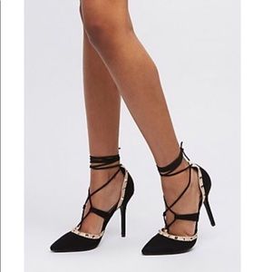 Black and gold lace up heels